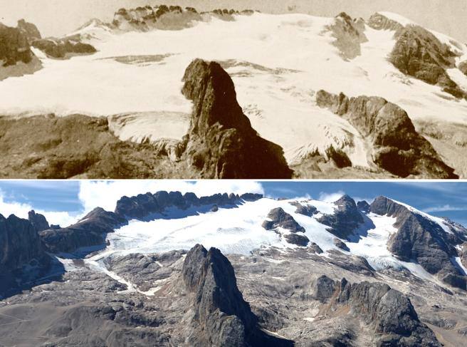 Confronto ghiacciaio Marmolada 2010-oggi